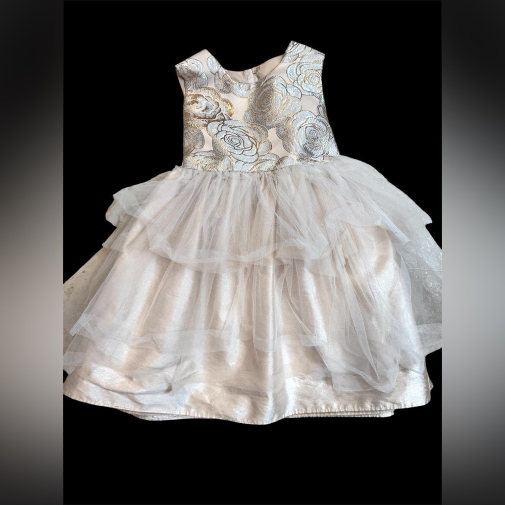 Girls Size 6 Rosenau Sleeveless Glower and Tulle Champagne Colored Dress